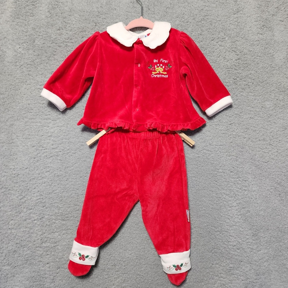 Vintage Buster Brown Baby's My First Christmas 3 Piece Set Size 3-6 Months Santa